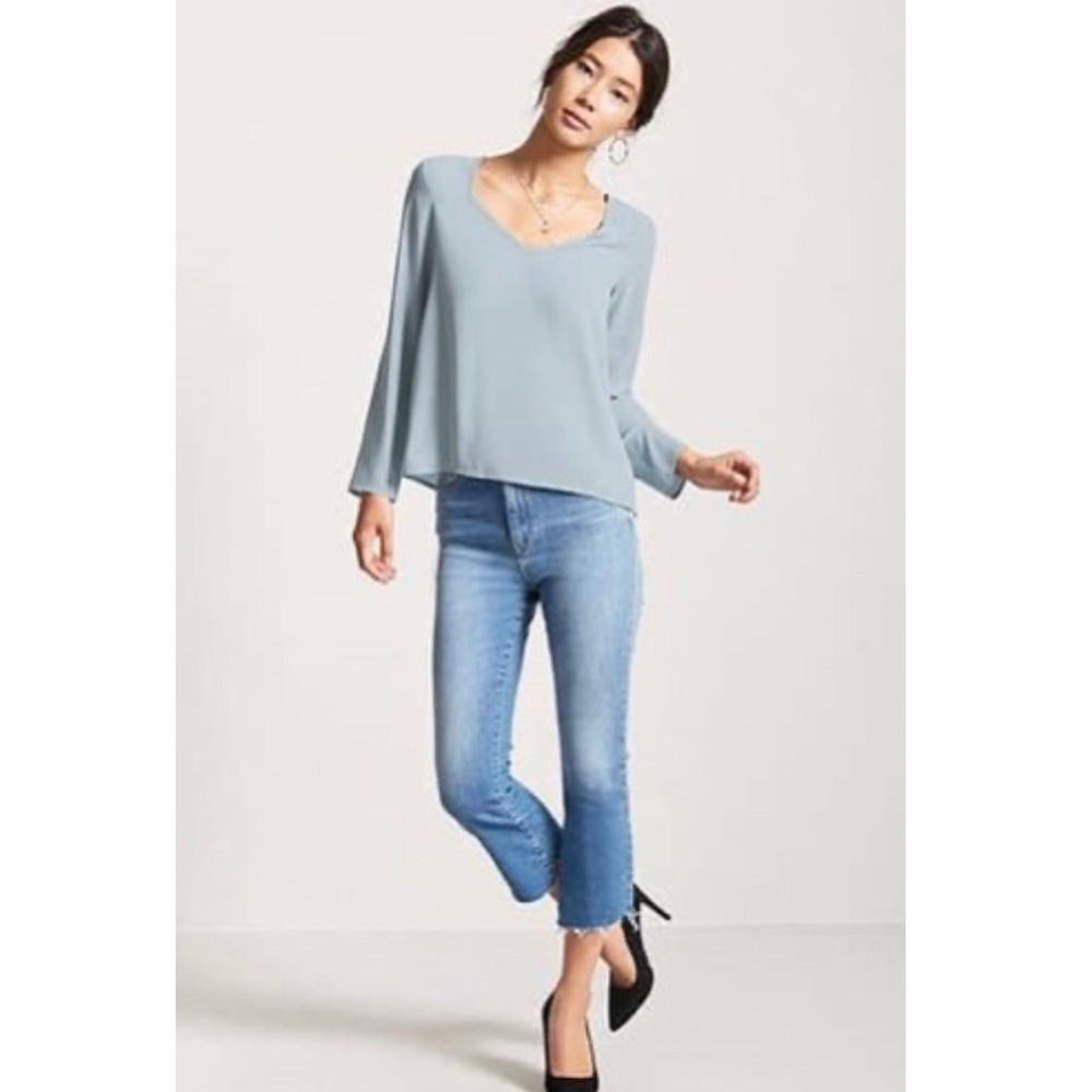 Baby Blue Boxy Scoop Neck Top